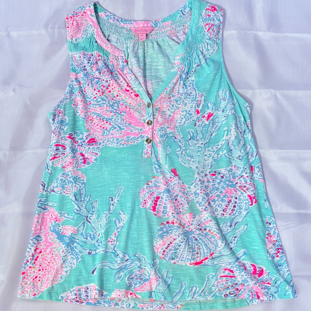 Lilly P- Essie Tank Top in Coral & Sea Urchin Print - Med